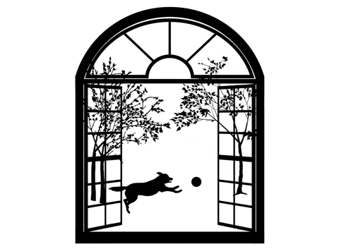Dog Arched Window  2 pcs 4" Black Fused Glass Decals