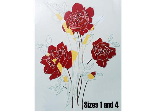 Flowers Art Deco Red Roses Silver Leaves Ceramic Decals 1674