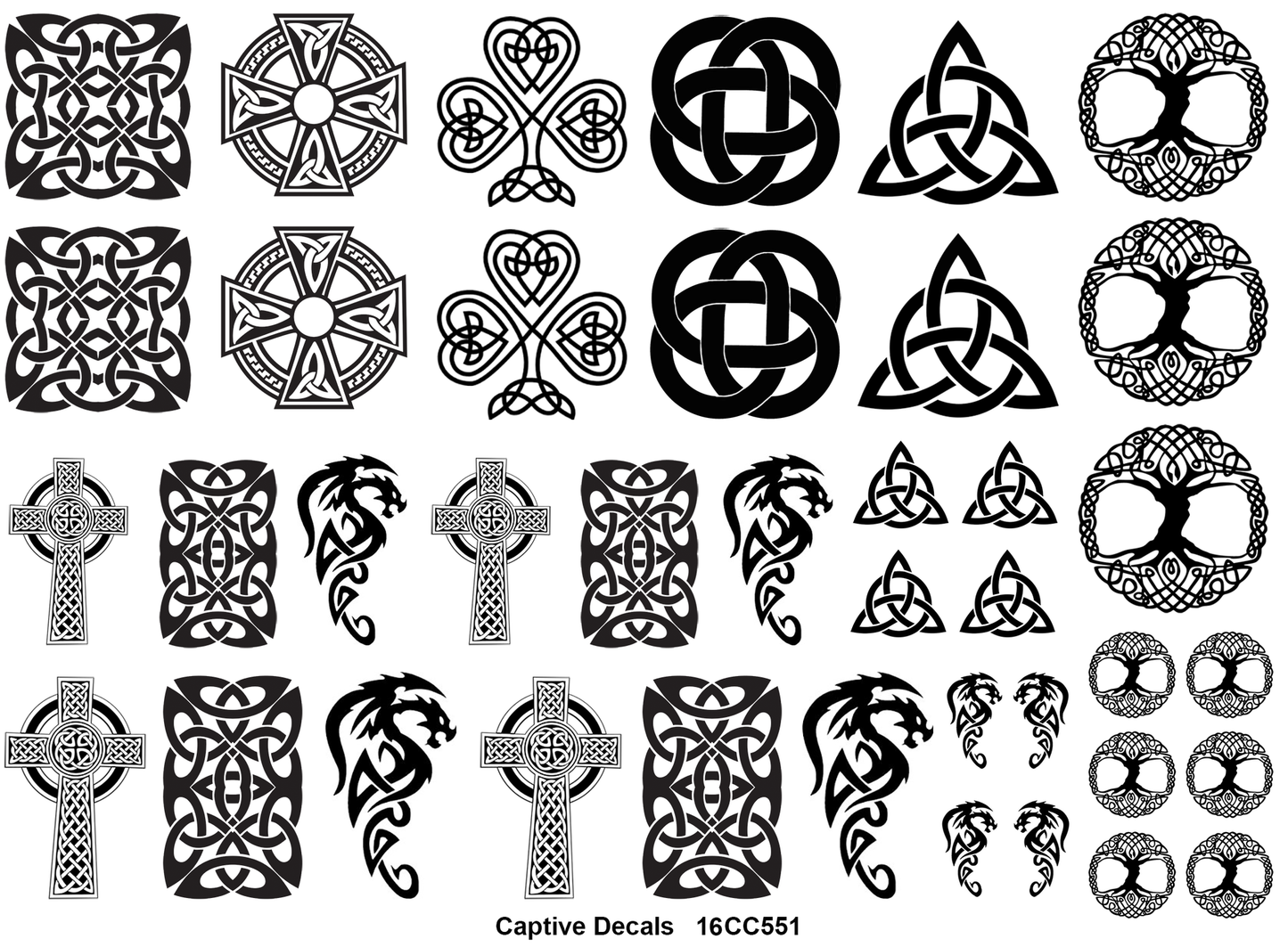 Celtic Knot Fun 39 pcs 1/2" to 1 1/4" Black Fused Glass Decals