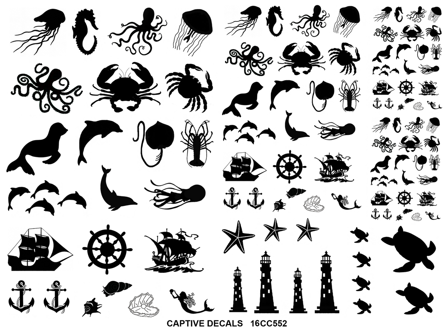 Sea Things 103 pcs 1/4" to 1-1/8" Black Fused Glass Decals
