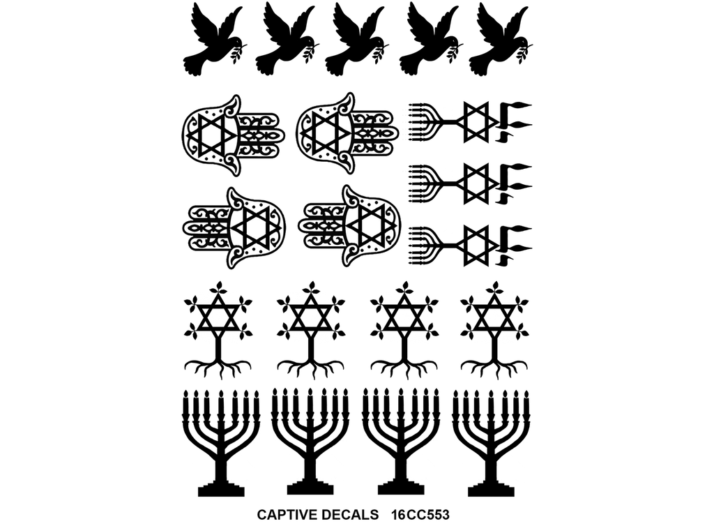 Jewish Symbols 20 pcs 3/4" to 1-1/4" Black Fused Glass Decals