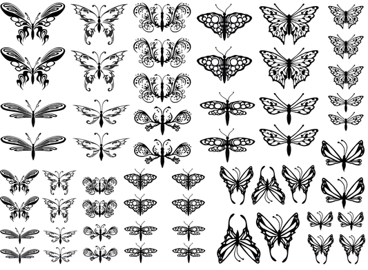 Butterfly Dragonfly 57 Pcs 1/2" to 1-1/4" Black Fused Glass Decals