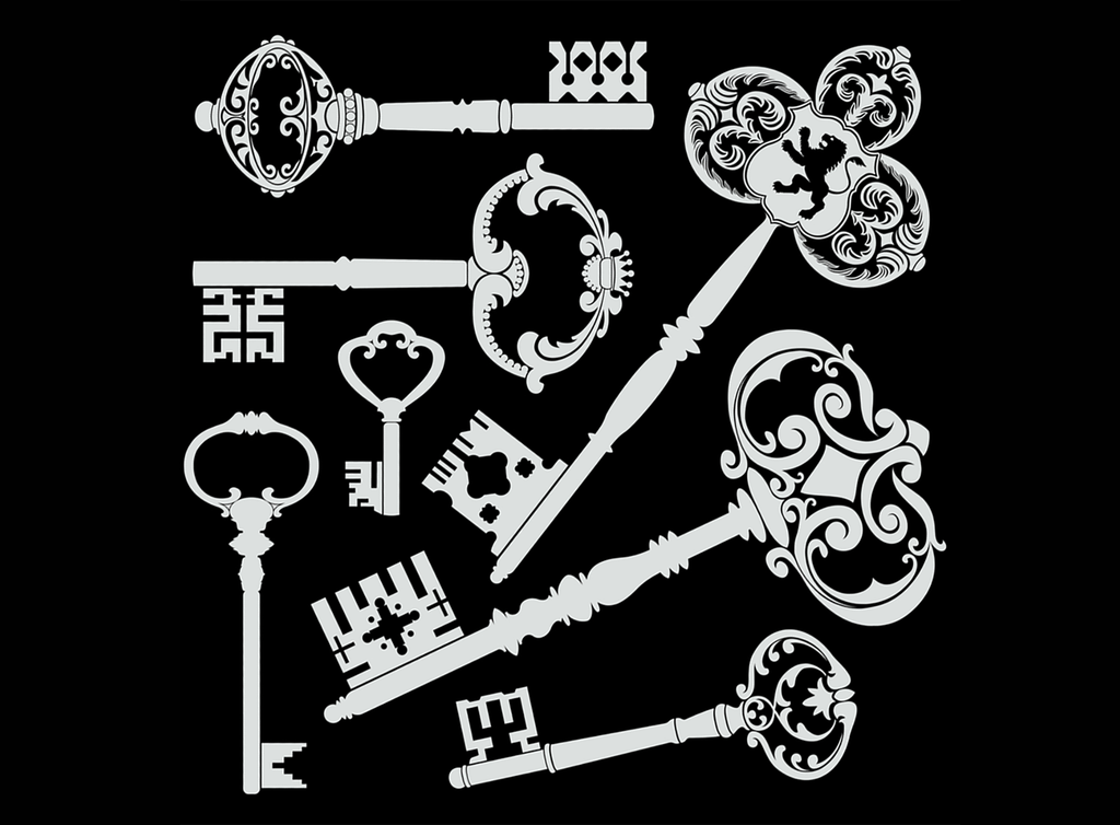Vintage Skeleton Keys 2 pcs 3-3/4" White Fused Glass Decals