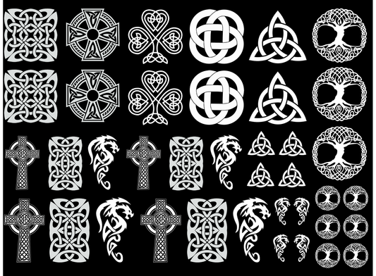 Celtic Knot Fun 39 pcs 1/2" to 1 1/4"  White Fused Glass Decals