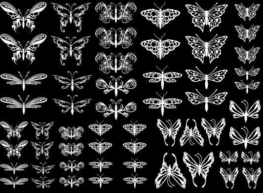 Butterfly Dragonfly 57 Pcs 1/2" to 1-1/4" White Fused Glass Decals
