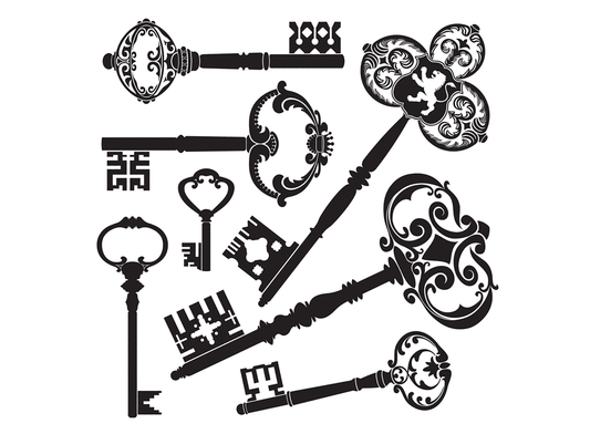 Vintage Skeleton Keys 2 pcs 3-3/4" Black Fused Glass Decals