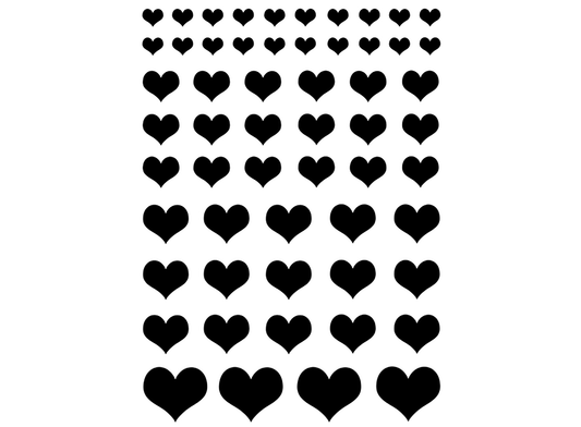 Hearts 57 pcs 1/4" to 3/4" Black Fused Glass Decals