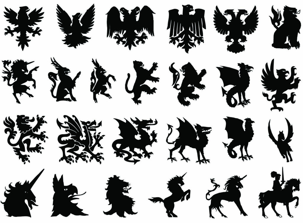 Heraldry 25 pcs 1" to 1-1/8" Black Fused Glass Decals
