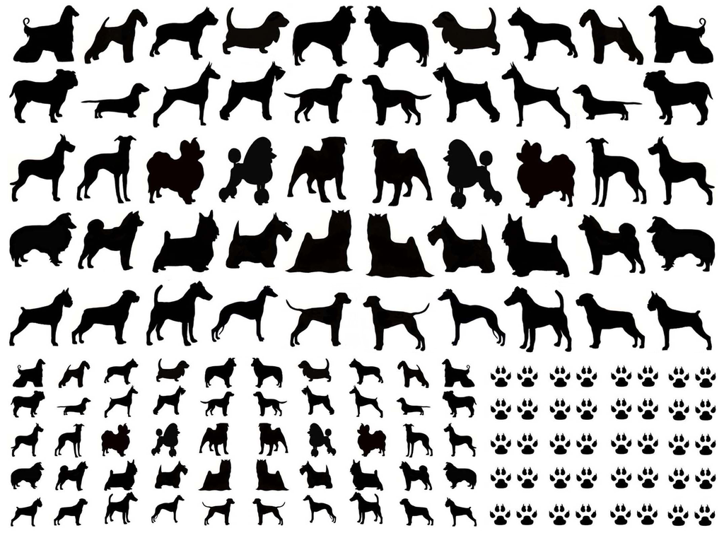 Mini Dogs & Paws 140 pcs 1/4" to 5/8" Black Fused Glass Decals