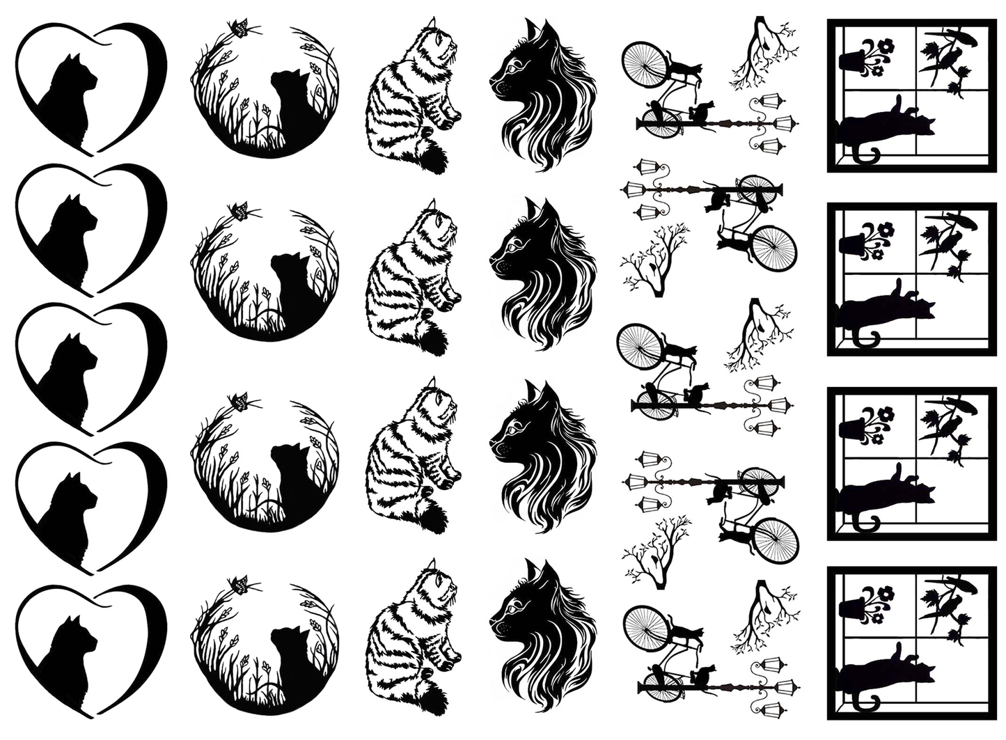 Cat Lovers 26 pcs 1" to 1-1/4" Black Fused Glass Decals