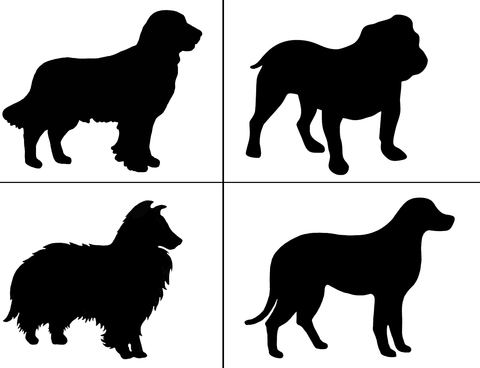 Dogs 3 pcs 2" tall Select-A-Breed Black Fused Glass Decals