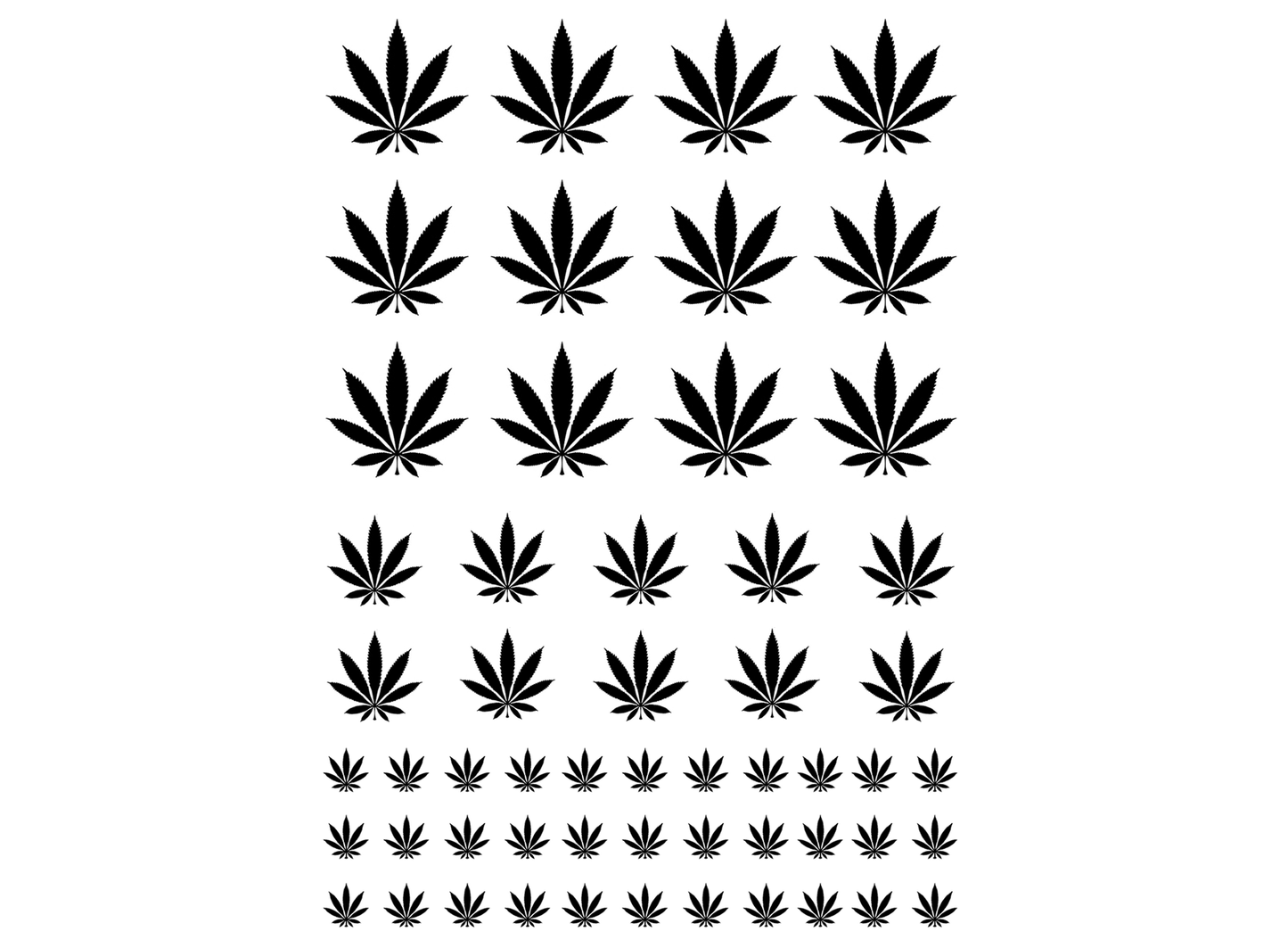 Marijuana Leaf 55 pcs 1/4" to 3/4" Black Fused Glass Decals
