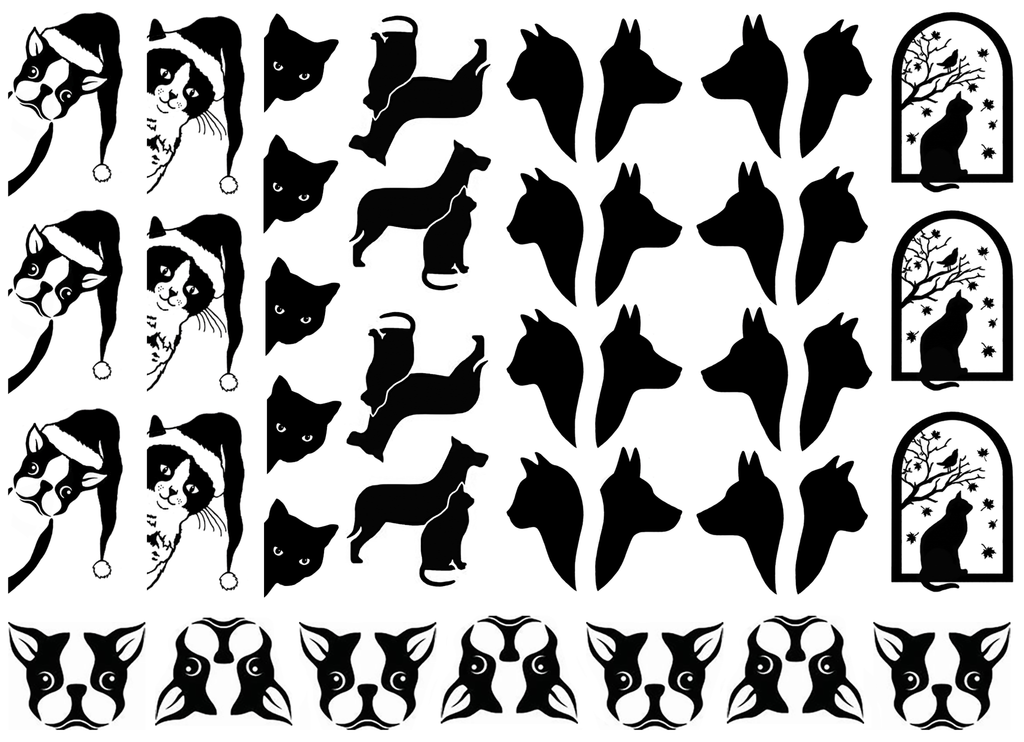 Paw-Pourri Cats Dogs 41 pcs 5/8" to 1-1/4" Black Fused Glass Decals