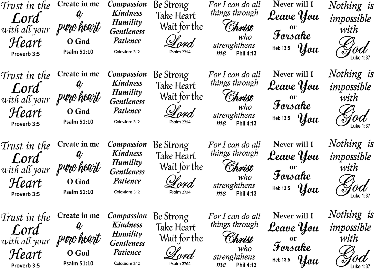 Bible Verse Proverb Psalm 28 pcs 1" Black Fused Glass Decals