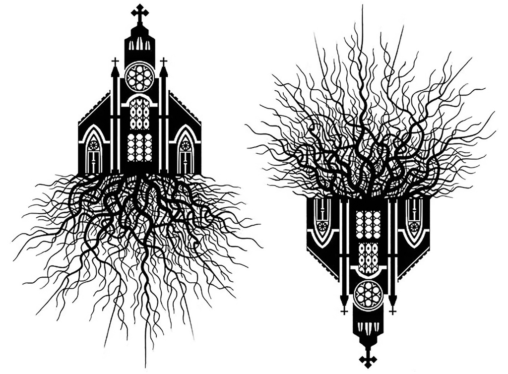 Rooted Church 4 pcs 3-1/4" Black Fused Glass Decals