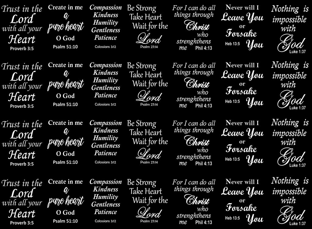 Bible Verse Proverb Psalm 28 pcs 1" White Fused Glass Decals