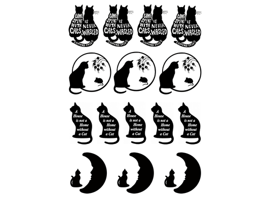 Cat Mouse Moon 15 pcs 1-1/8" Black Fused Glass Decals
