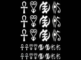 Adinkra Egyptian Symbols 28 pcs 1/2" to 1" White Fused Glass Decals