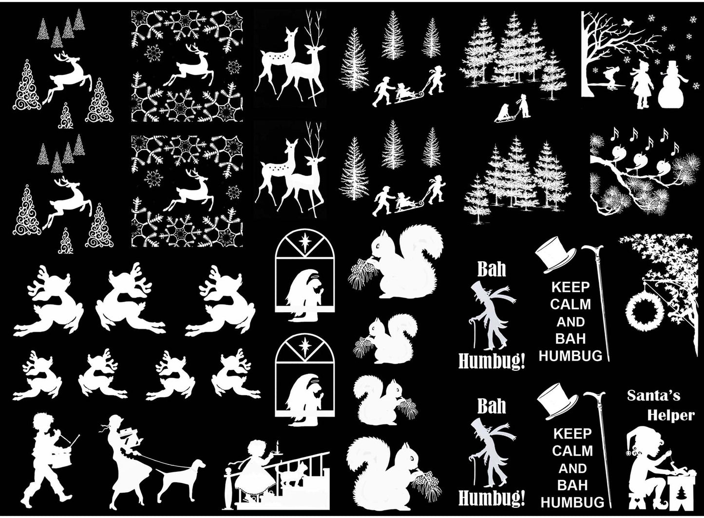 Christmas Art Deco 34 pcs White Fused Glass Decals