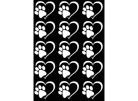 Heart Paw Print 15 pcs 1 Inch White Fused Glass Decals