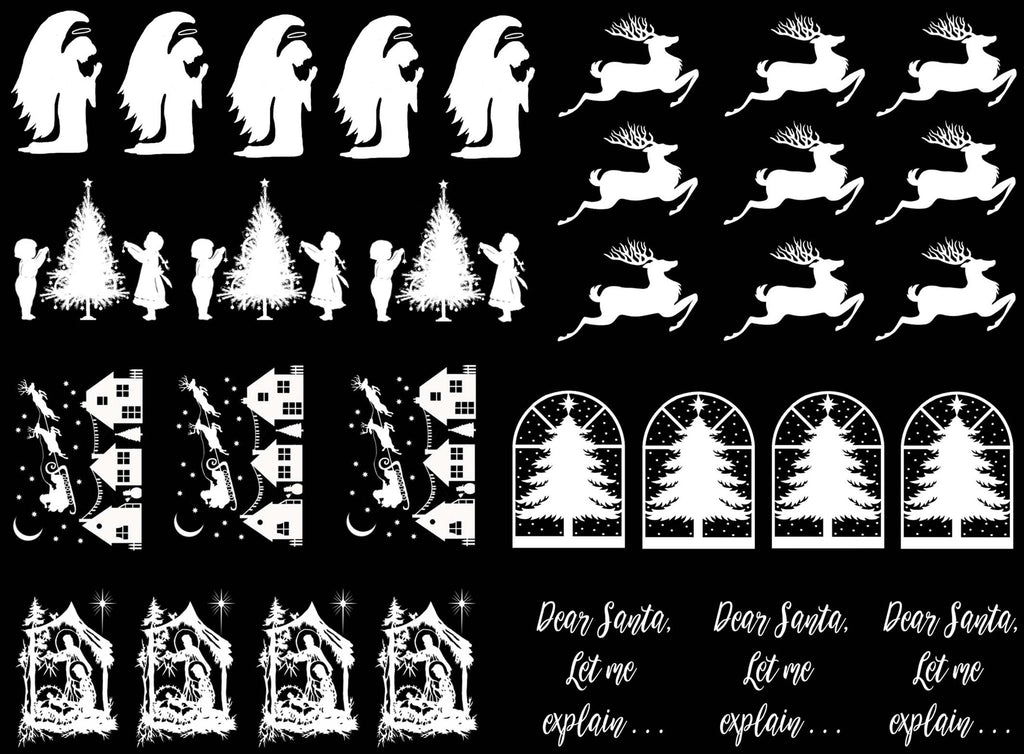 Christmas Angel Nativity 31 pcs 1" White Fused Glass Decals