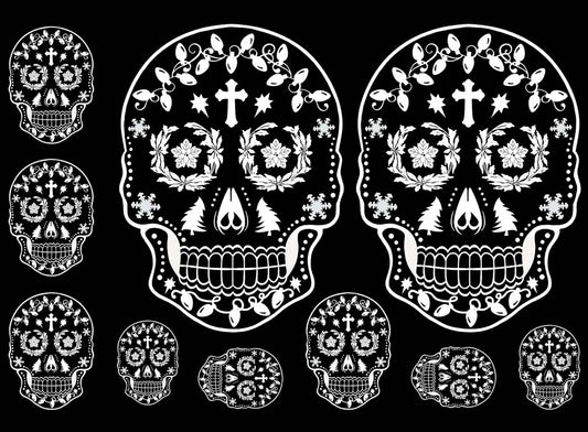 Christmas Sugar Skulls 10 pcs White Fused Glass Decals