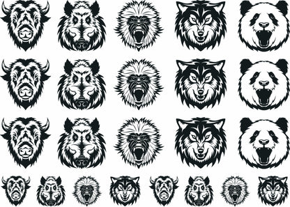 Animal Heads 23 pcs Black Fused Glass Decals