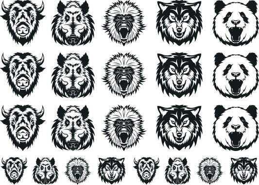 Animal Heads 23 pcs Black Fused Glass Decals