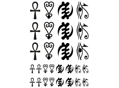 Adinkra Egyptian Symbols 28 pcs Black Fused Glass Decals