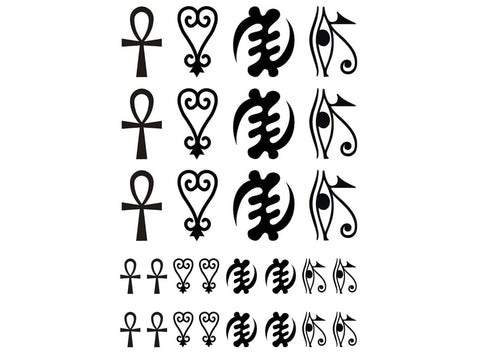 Adinkra Egyptian Symbols 28 pcs 1/2" to 1" Black Fused Glass Decals