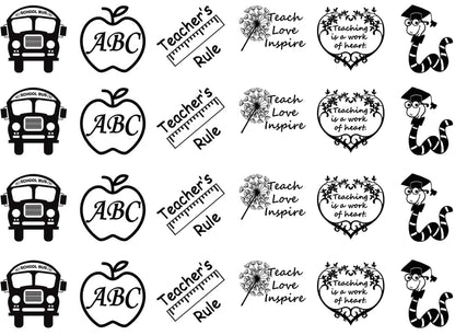 School Days 24 pcs 1 Inch Black Fused Glass Decals