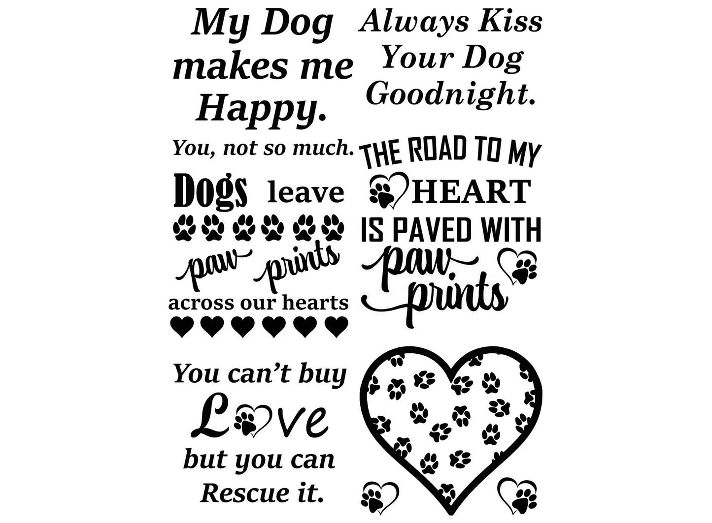 Dogs Leave Paw Prints 6 pcs 2-1/2" Black Fused Glass Decals