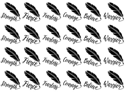 Quill Feather Courage Believe 24 pcs 1.15 Inch Black Fused Glass Decals