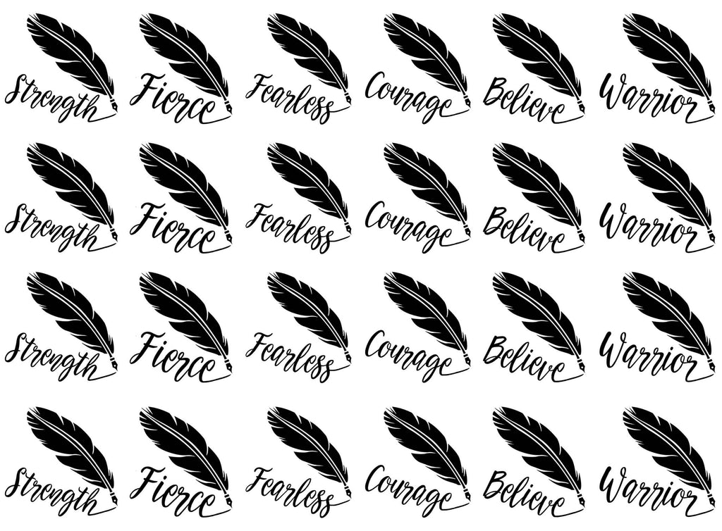 Quill Feather Courage Believe 24 pcs 1-1/8" Black Fused Glass Decals