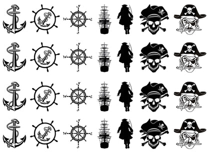 Pirates Ahoy 28 pcs 1 Inch Black Fused Glass Decals