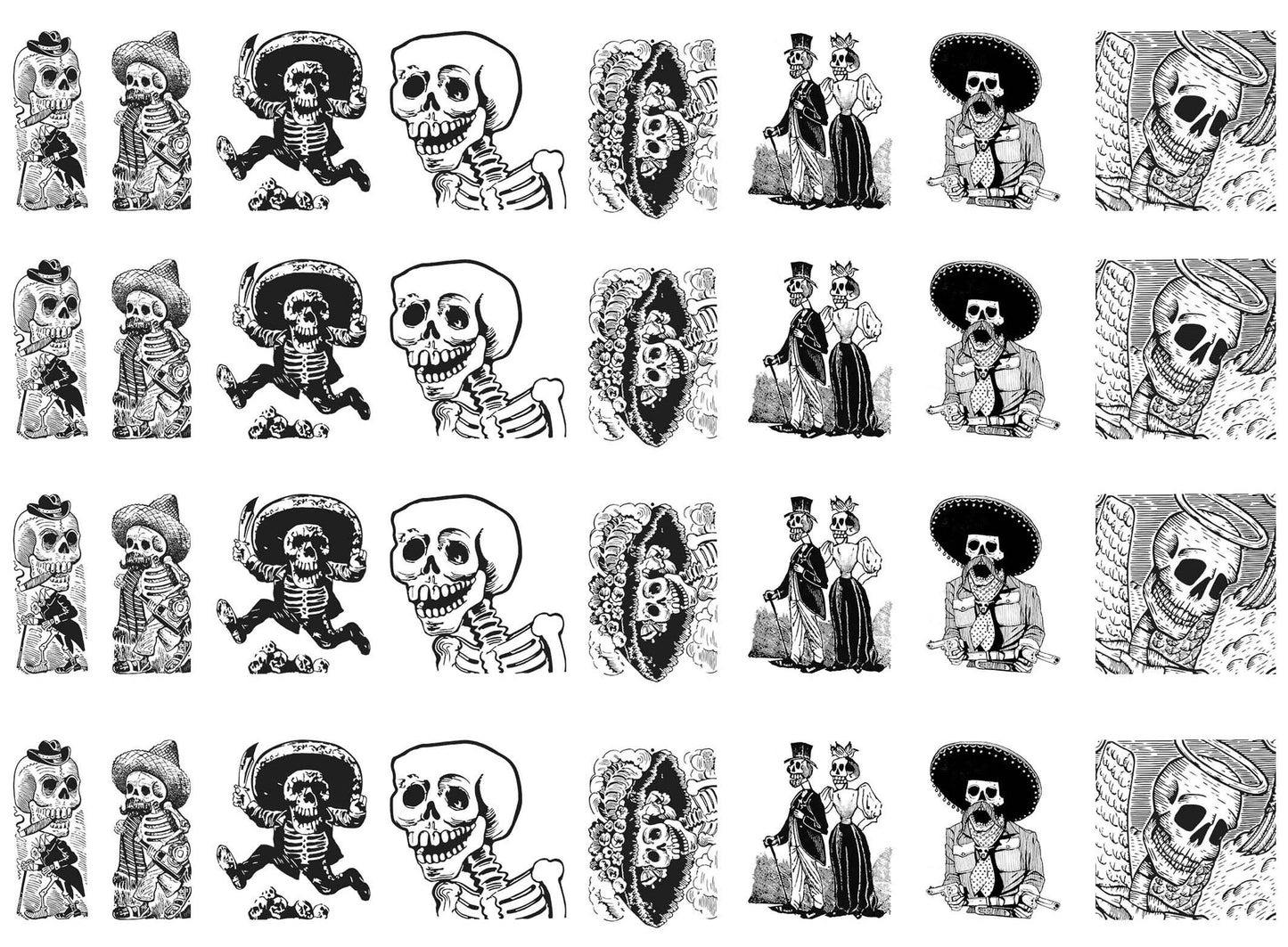 Day of the Dead Skulls 32 pcs 1 Inch Black Fused Glass Decals
