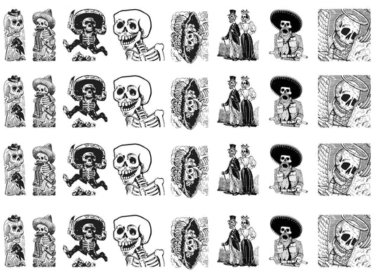 Day of the Dead Skulls 32 pcs 1 Inch Black Fused Glass Decals