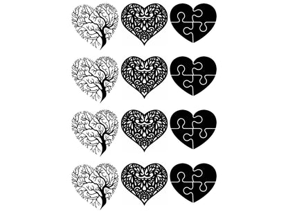 Heart Tree Lace Puzzle 12 pcs 1.15 Inch Black Fused Glass Decals