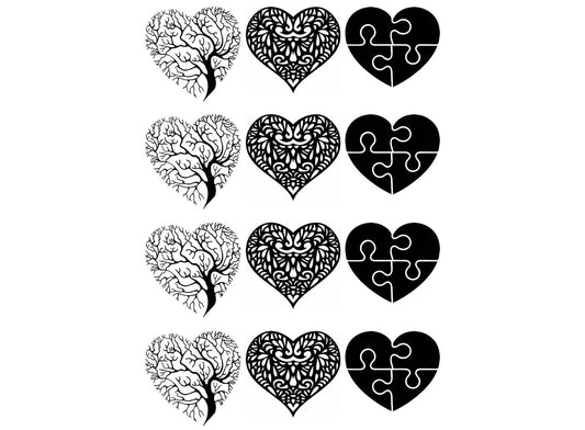 Heart Tree Lace Puzzle 12 pcs 1-1/8" Black Fused Glass Decals