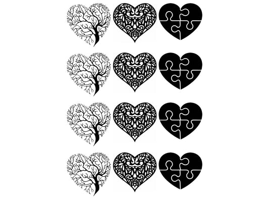 Heart Tree Lace Puzzle 12 pcs 1.15 Inch Black Fused Glass Decals