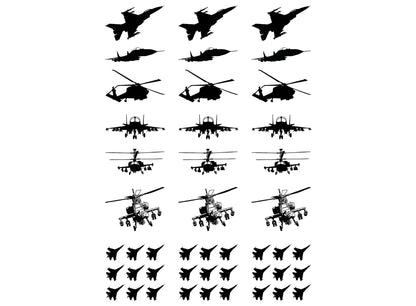 Military Aircraft 21 pcs 1 Inch Black Fused Glass Decals