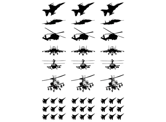 Military Aircraft 21 pcs 1 Inch Black Fused Glass Decals
