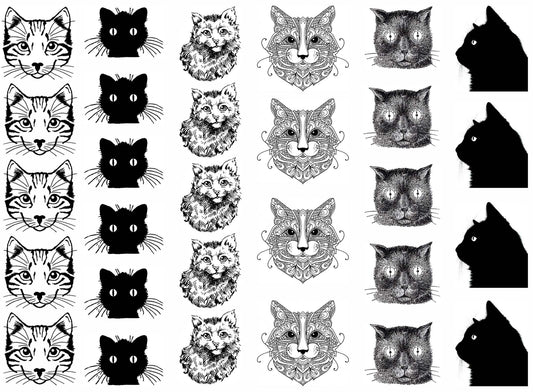 Cat Heads 29 pcs 1" to 1-1/8" Black Fused Glass Decals