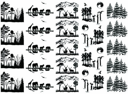Wildlife Scenes 23 pcs 1.5 Inch Black Fused Glass Decals