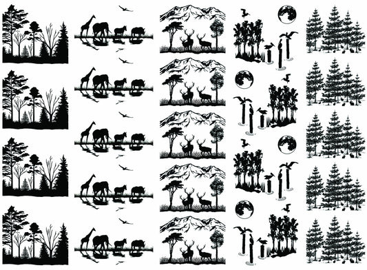 Wildlife Scenes 23 pcs 1.5 Inch Black Fused Glass Decals