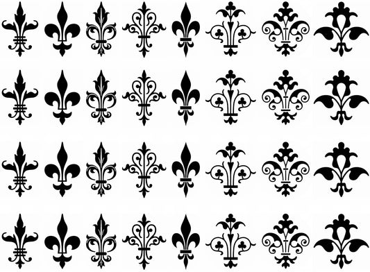 Fleur-de-Lis Lily Flower 32 pcs 1 Inch Black Fused Glass Decals