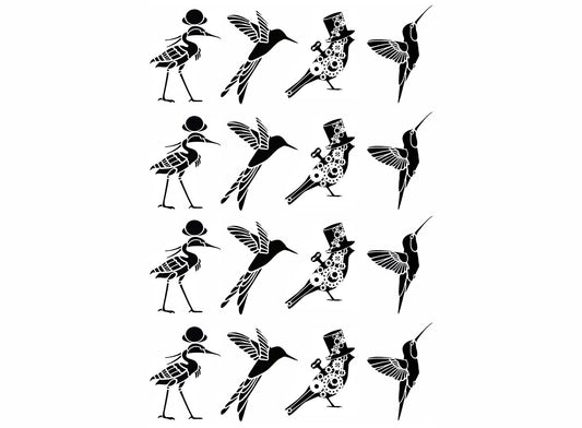 Kookie Birds 16 pcs 1.15 Inch Black Fused Glass Decals