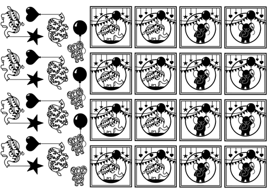 Party Elephants 28 pcs 1.15 Inch Black Fused Glass Decals