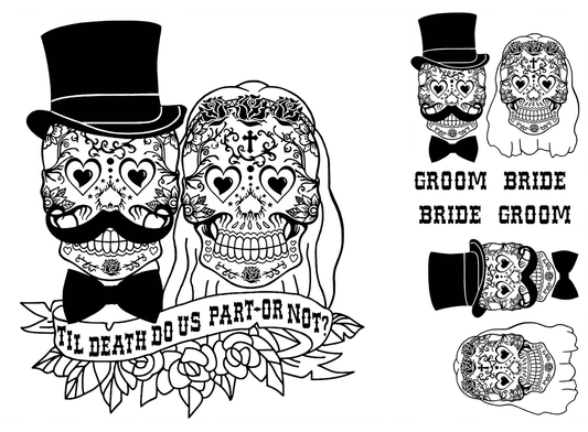 Til Death Bride Groom  Black Fused Glass Decals
