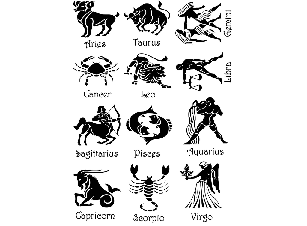 Astrology Zodiac Signs 12 pcs 1" Black Fused Glass Decals